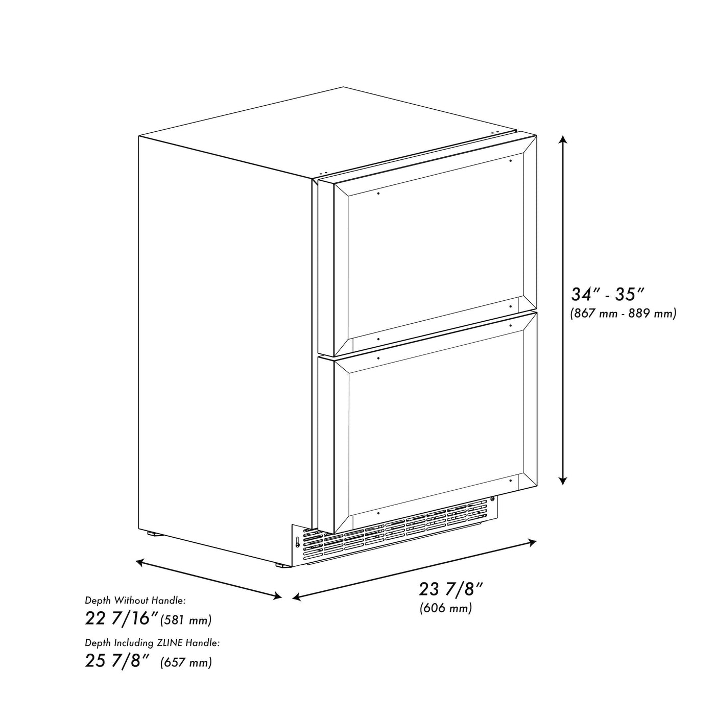 ZLINE Autograph Edition 24 in. Touchstone 168 Can Outdoor-Rated Dual Refrigerator Drawer with Panel-Ready Doors and Polished Gold Handles (RDSPOZ-24-G)