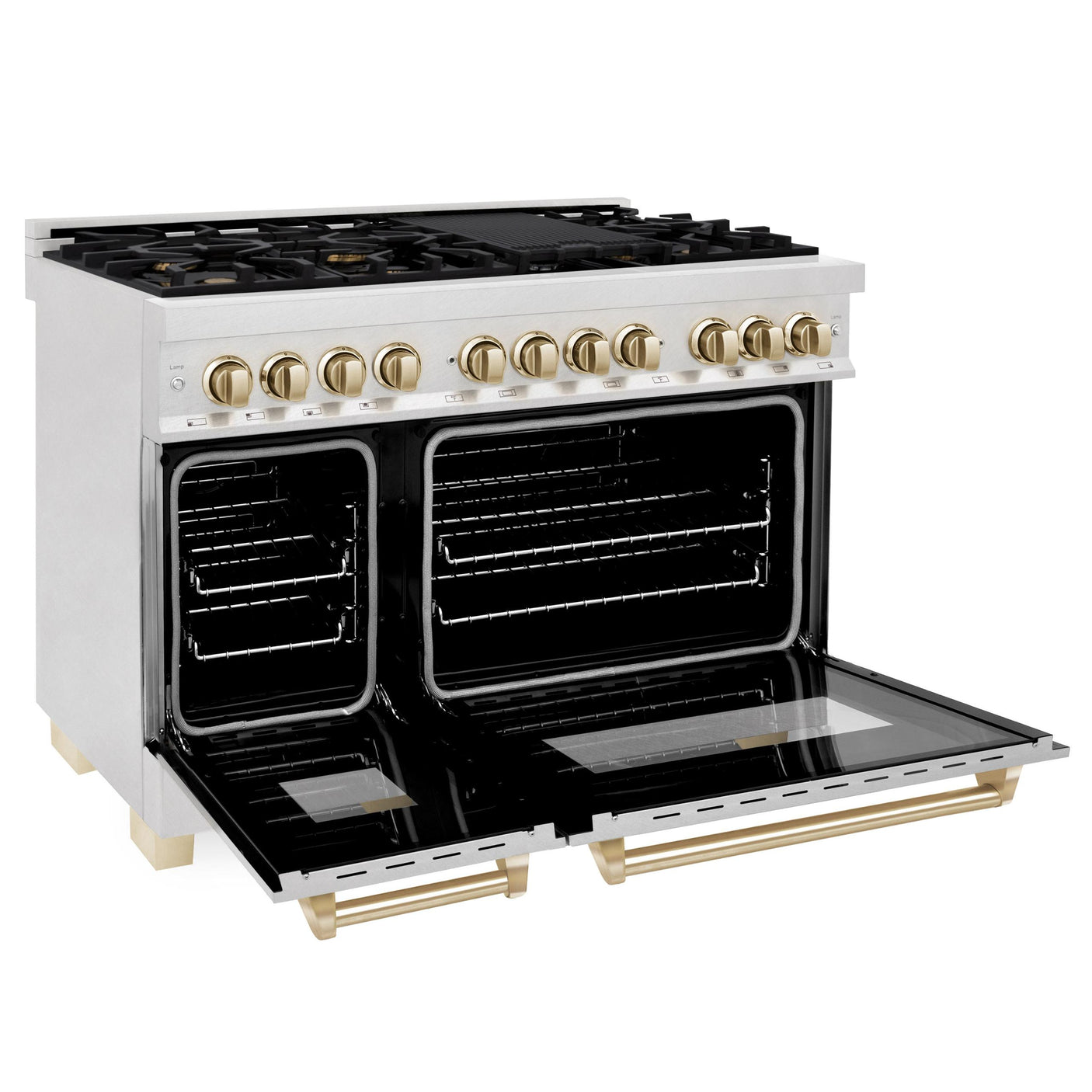 ZLINE Autograph Edition 48" 6.0 cu. ft. Dual Fuel Range with Gas Stove and Electric Oven in DuraSnow Stainless Steel (RASZ-SN-48) [Color: Gold]