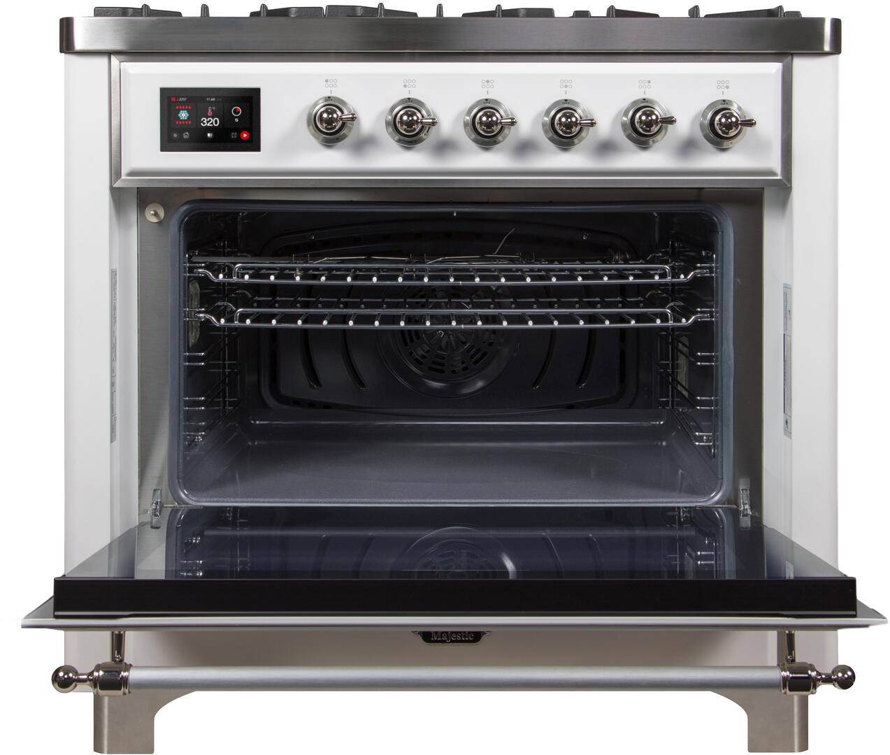 Majestic II 36 Inch Dual Fuel Liquid Propane Freestanding Range in White with Chrome Trim