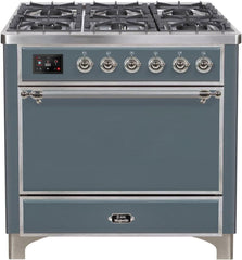 36 Inch Dual Fuel Liquid Propane Freestanding Range in Blue Grey with Chrome Trim