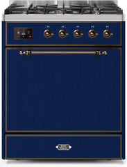 Majestic II 30 Inch Dual Fuel Natural Gas Freestanding Range in Blue with Bronze Trim