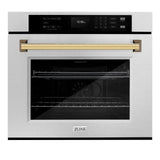 ZLINE 30 in. Autograph Edition Professional True Convection Single Wall Oven with Air Fry and Self Clean in DuraSnow' Stainless Steel with Polished Gold Handle (WASSZ-30-G)