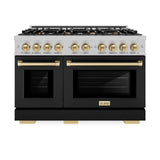 ZLINE Autograph Edition 48 in. 6.7 cu. ft. Select Double Oven Dual Fuel Range with 8 Burner Gas Cooktop in DuraSnow' Stainless Steel with Black Matte Doors and Champagne Bronze Accents (HDRSZ-BLM-48-CB)