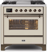 Majestic II 36 Inch Dual Fuel Natural Gas Freestanding Range in Antique White with Bronze Trim