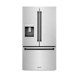 ZLINE Autograph Edition 36 in. 28.9 cu. ft. Standard-Depth French Door External Water Dispenser Refrigerator with Dual Ice Maker in Fingerprint Resistant Stainless Steel and Matte Black Traditional Handles (RSMZ-W-36-MB)