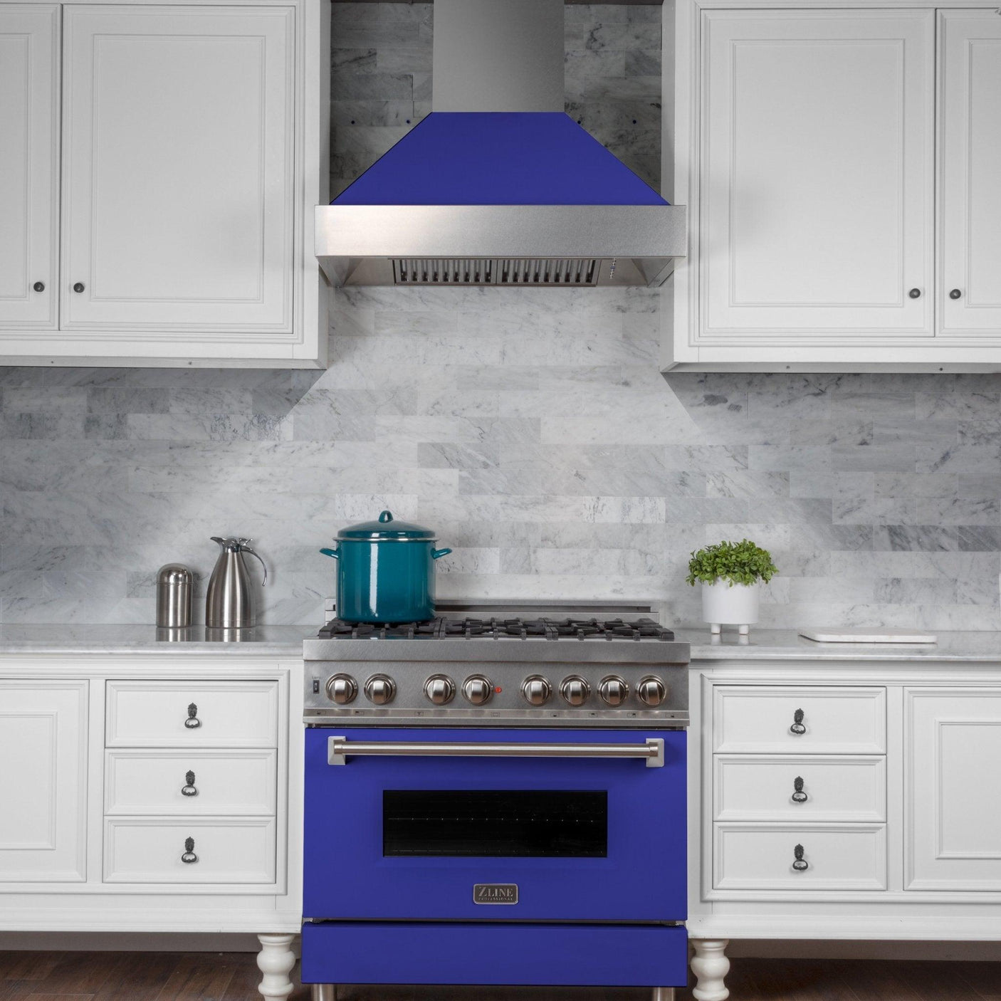 ZLINE Ducted DuraSnow Stainless Steel Range Hood with Blue Matte Shell (8654BM)