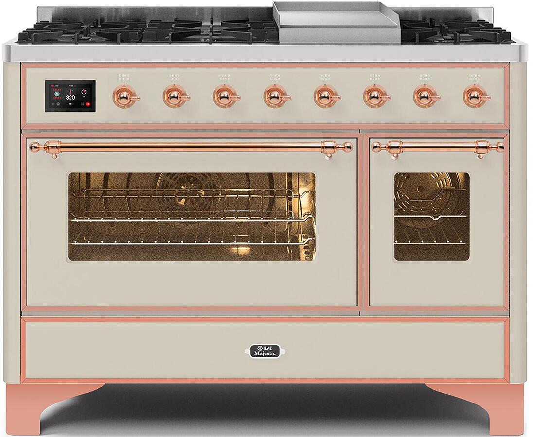 Majestic II 48 Inch Dual Fuel Liquid Propane Freestanding Range in Antique White with Copper Trim