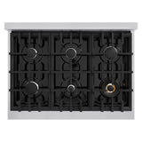 ZLINE 36 in. 5.2 cu. ft. Select Dual Fuel Range with 6 Burner Gas Cooktop and Electric Convection Oven in Stainless Steel (HDR36)