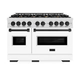 ZLINE Autograph Edition 48 in. 6.7 cu. ft. Classic Double Oven Dual Fuel Range with 8 Burner Gas Cooktop in DuraSnow' Stainless Steel with White Matte Doors and Matte Black Accents (CDRSZ-WM-48-MB)