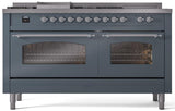 Nostalgie II 60 Inch Dual Fuel Liquid Propane Freestanding Range in Blue Grey with Chrome Trim