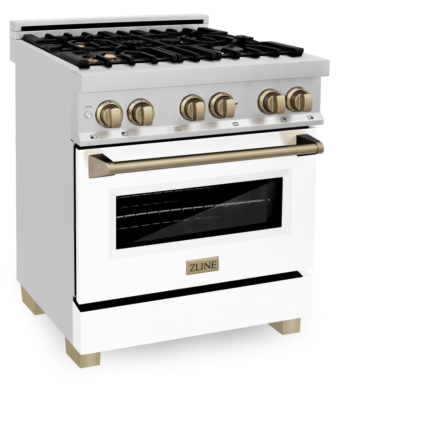 ZLINE Autograph Edition 30 in. 4.0 cu. ft. Dual Fuel Range with Gas Stove and Electric Oven in Stainless Steel with White Matte Door and Accents (RAZ-WM-30) [Color: Champagne Bronze]