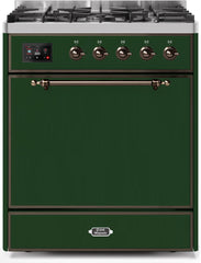 Majestic II 30 Inch Dual Fuel Natural Gas Freestanding Range in Emerald Green with Bronze Trim