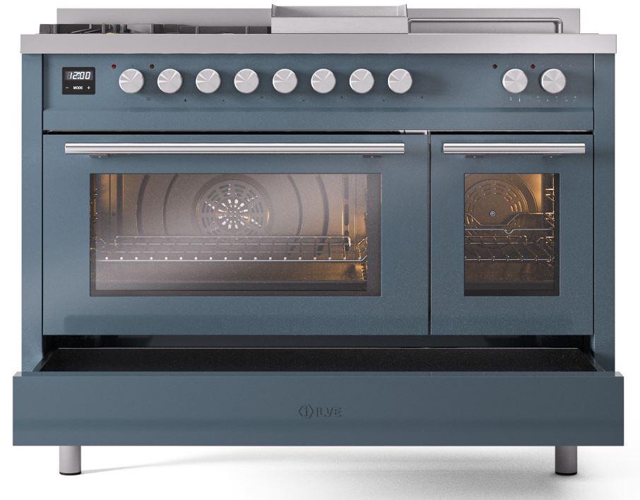 Professional Plus II 48 Inch Dual Fuel Natural Gas Freestanding Range in Blue Grey with Trim