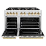 ZLINE Autograph Edition 48 in. 6.7 cu. ft. Classic Double Oven Dual Fuel Range with 8 Burner Gas Cooktop in DuraSnow' Stainless Steel and Polished Gold Accents (CDRSZ-48-G)