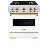 ZLINE Autograph Edition 30 in. 4.2 cu. ft. Classic Dual Fuel Range with 4 Burner Gas Cooktop and Electric Convection Oven in DuraSnow' Stainless Steel with White Matte Door and Polished Gold Accents (CDRSZ-WM-30-G)