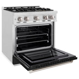 ZLINE 30 in. 4.2 cu. ft. Select Gas Range with 4 Burner Cooktop and Convection Gas Oven in DuraSnow' Stainless Steel with Black Matte Door (HGRS-BLM-30)