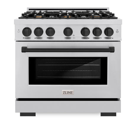 ZLINE Autograph Edition 36 in. 5.2 cu. ft. Select Gas Range with 6 Burner Cooktop and Convection Gas Oven in Stainless Steel and Matte Black Accents (HGRZ-36-MB)