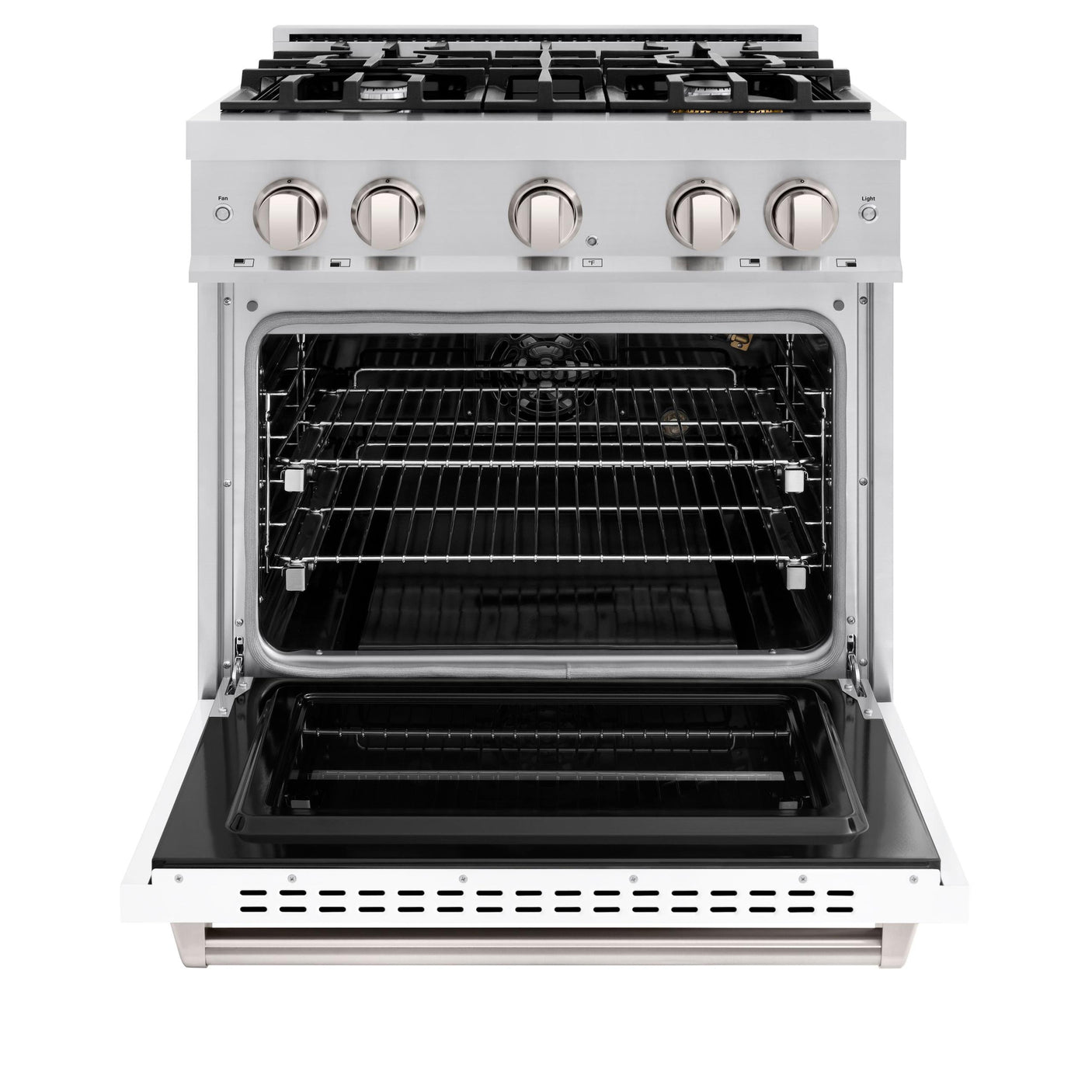 ZLINE 30 in. 4.2 cu. ft. Classic Gas Range with 4 Burner Cooktop and Convection Gas Oven in Stainless Steel with White Matte Door (CGR-WM-30)