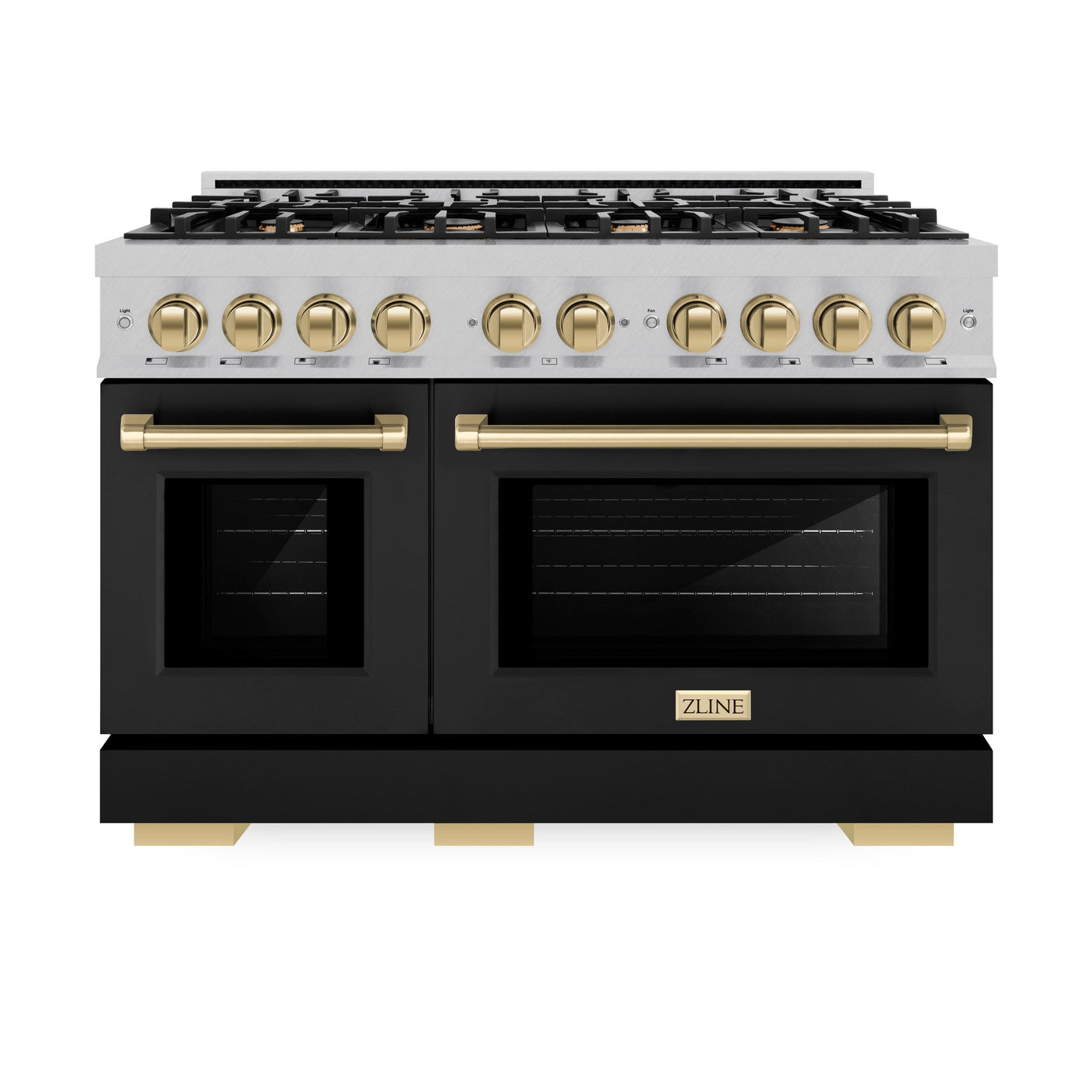 ZLINE Autograph Edition 48 in. 6.7 cu. ft. Select Double Oven Gas Range with 8 Burner Cooktop in DuraSnow' Stainless Steel with Black Matte Doors and Champagne Bronze Accents (HGRSZ-BLM-48-CB)