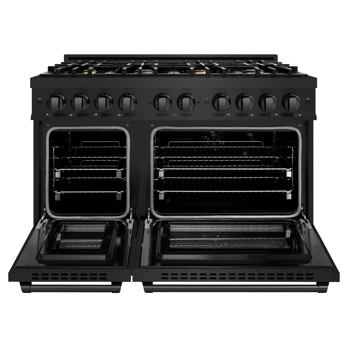 ZLINE 48 in. 6.7 cu. ft. Select Double Oven Dual Fuel Range in Black Stainless Steel with 8 Brass Burners (HDRB-BR-48)