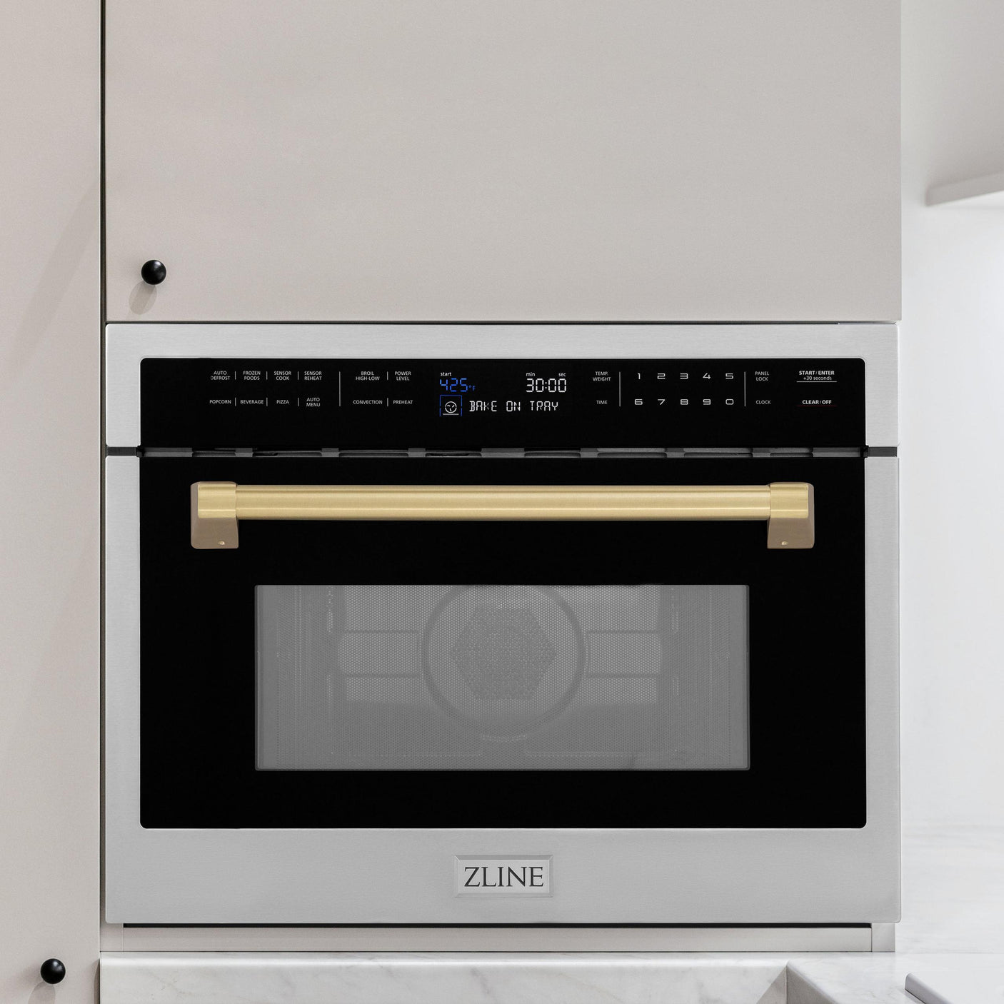 ZLINE Autograph Edition 24" 1.6 cu ft. Built-in Convection Microwave Oven in Stainless Steel and Champagne Bronze Accents (MWOZ-24-CB)