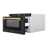 ZLINE Autograph Edition 24" 1.2 cu. ft. Built-in Microwave Drawer in Black Stainless Steel and Polished Gold Accents (MWDZ-1-BS-H-G)