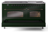 Nostalgie II 60 Inch Dual Fuel Liquid Propane Freestanding Range in Emerald Green with Bronze Trim