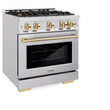 ZLINE Autograph Edition 30 in. 4.2 cu. ft. Select Dual Fuel Range with 4 Burner Gas Cooktop and Electric Convection Oven in Stainless Steel with Polished Gold Accents (HDRZ-30-G)