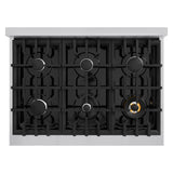 ZLINE 36 in. 5.2 cu. ft. Select Dual Fuel Range with 6 Burner Gas Cooktop and Electric Convection Oven in Stainless Steel with Black Matte Door (HDR-BLM-36)