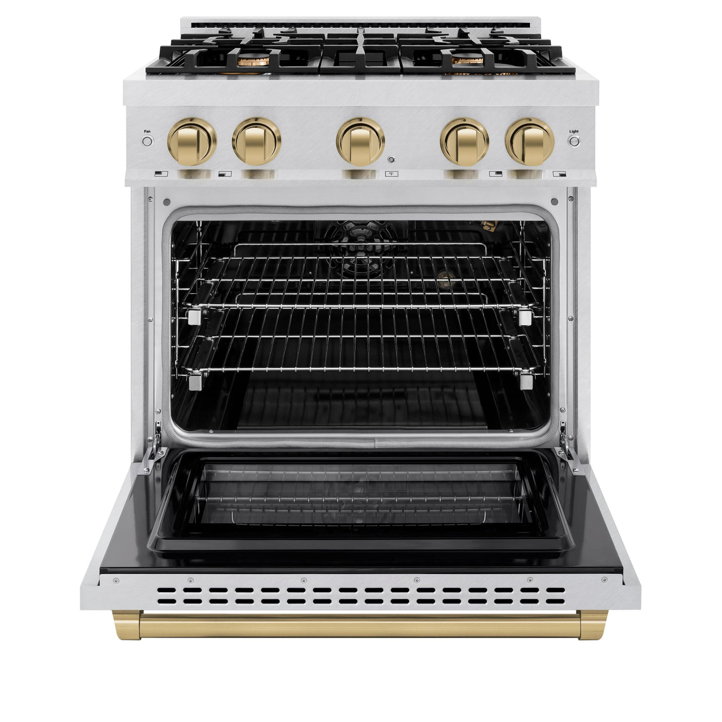 ZLINE Autograph Edition 30 in. 4.2 cu. ft. Select Gas Range with 4 Burner Cooktop and Convection Gas Oven in DuraSnow' Stainless Steel and Champagne Bronze Accents (HGRSZ-30-CB)