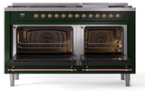 Nostalgie II 60 Inch Dual Fuel Liquid Propane Freestanding Range in Emerald Green with Copper Trim