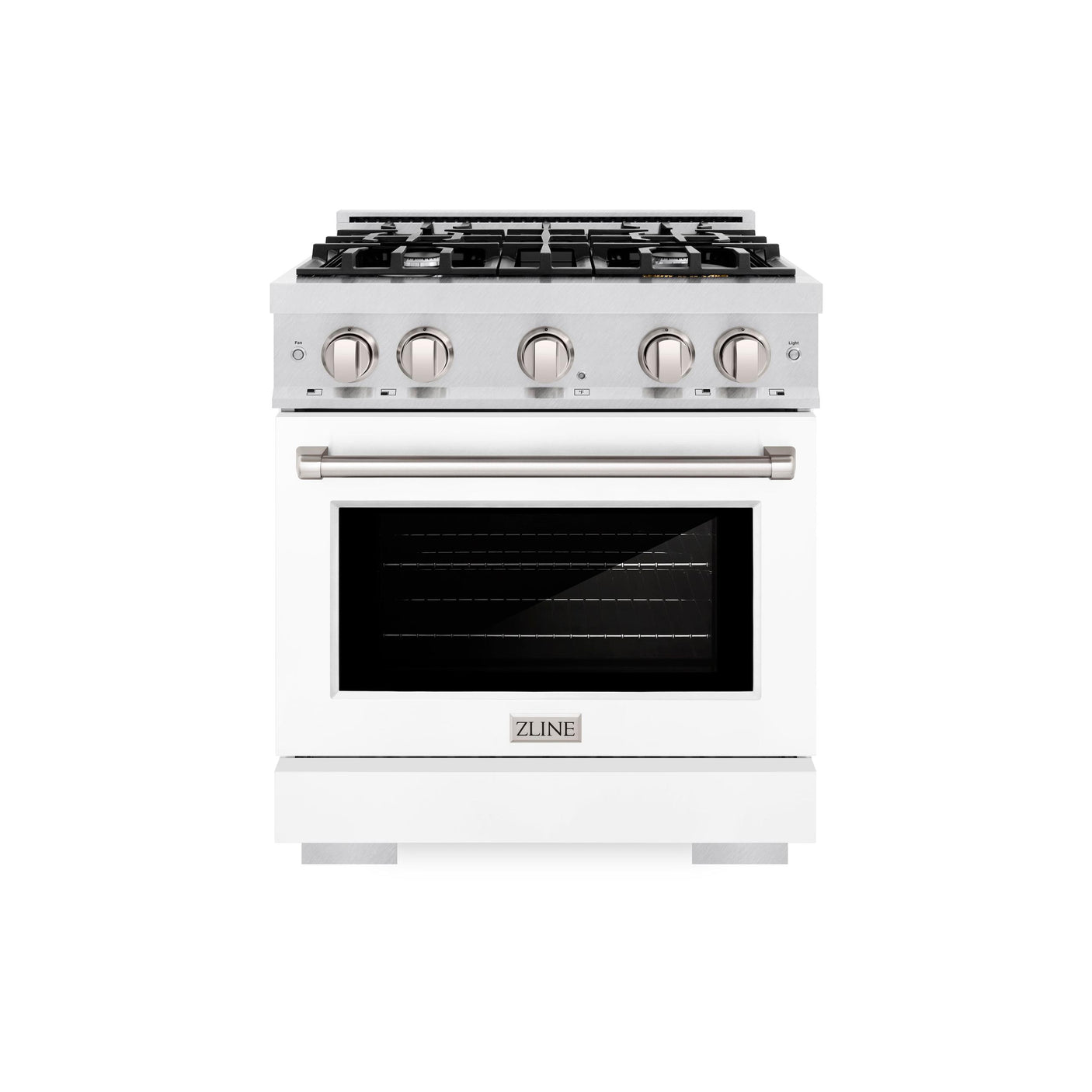 ZLINE 30 in. 4.2 cu. ft. Select Dual Fuel Range with 4 Burner Gas Cooktop and Electric Convection Oven in DuraSnow' Stainless Steel with White Matte Door (HDRS-WM-30)