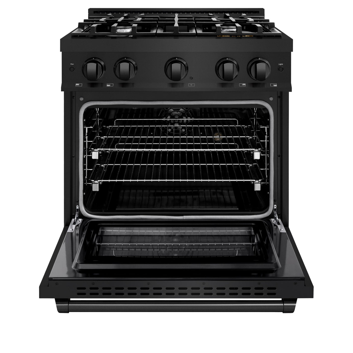 ZLINE 30 in. 4.2 cu. ft. Select Dual Fuel Range with 4 Burner Gas Cooktop and Electric Convection Oven in Black Stainless Steel (HDRB-30)