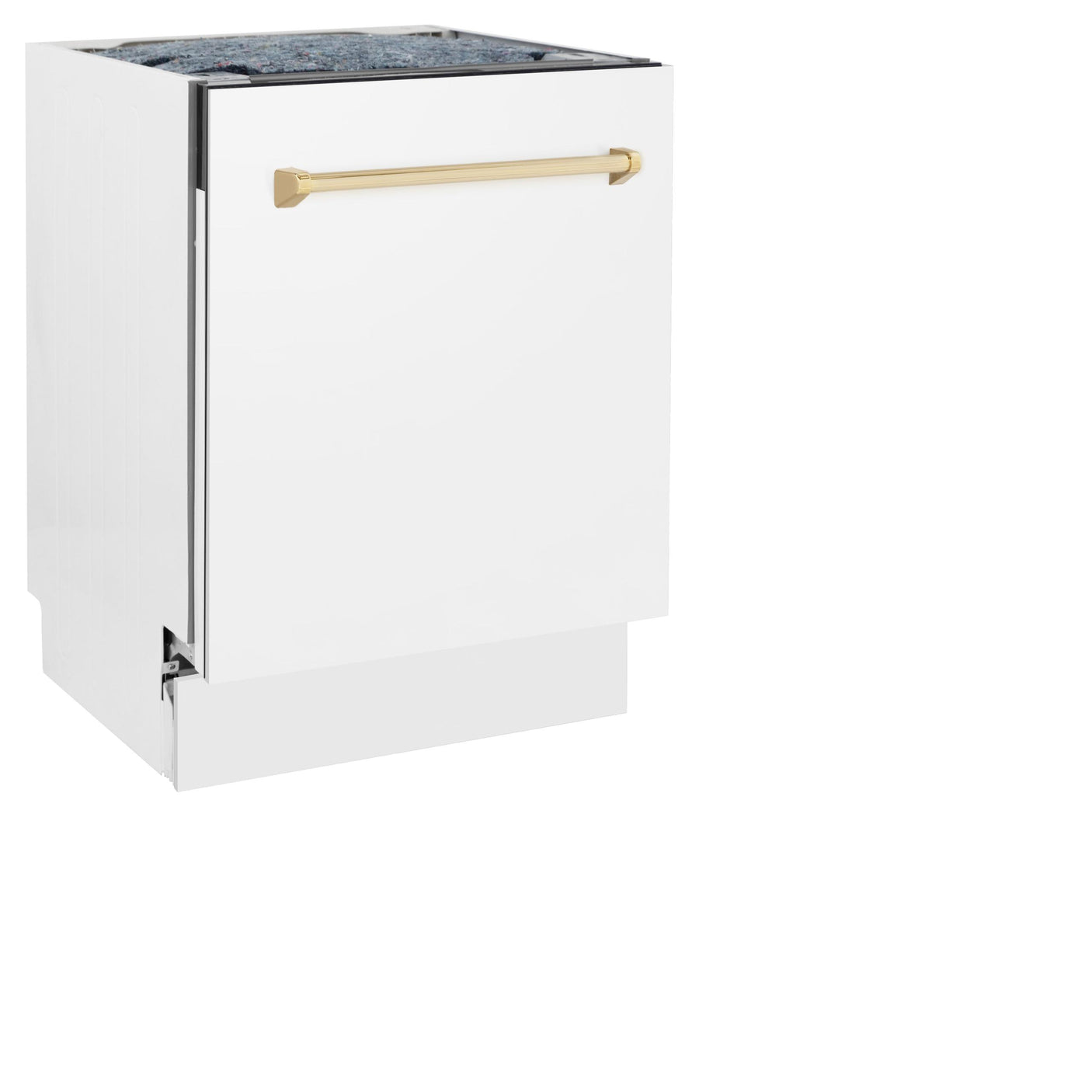 ZLINE Autograph Edition 24" 3rd Rack Top Control Tall Tub Dishwasher in White Matte with Accent Handle, 51dBa (DWVZ-WM-24) [Color: Champagne Bronze]