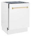 ZLINE Autograph Edition 24" 3rd Rack Top Control Tall Tub Dishwasher in White Matte with Accent Handle, 51dBa (DWVZ-WM-24) [Color: Champagne Bronze]