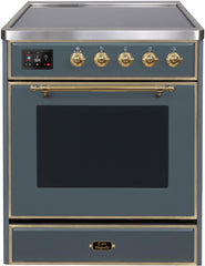 Majestic II 30 Inch Electric Freestanding Range in Blue Grey with Brass Trim