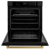 ZLINE 30 in. Autograph Edition Professional True Convection Single Wall Oven with Air Fry and Self Clean in Black Stainless Steel with Champagne Bronze Handle (WASBZ-30-G)