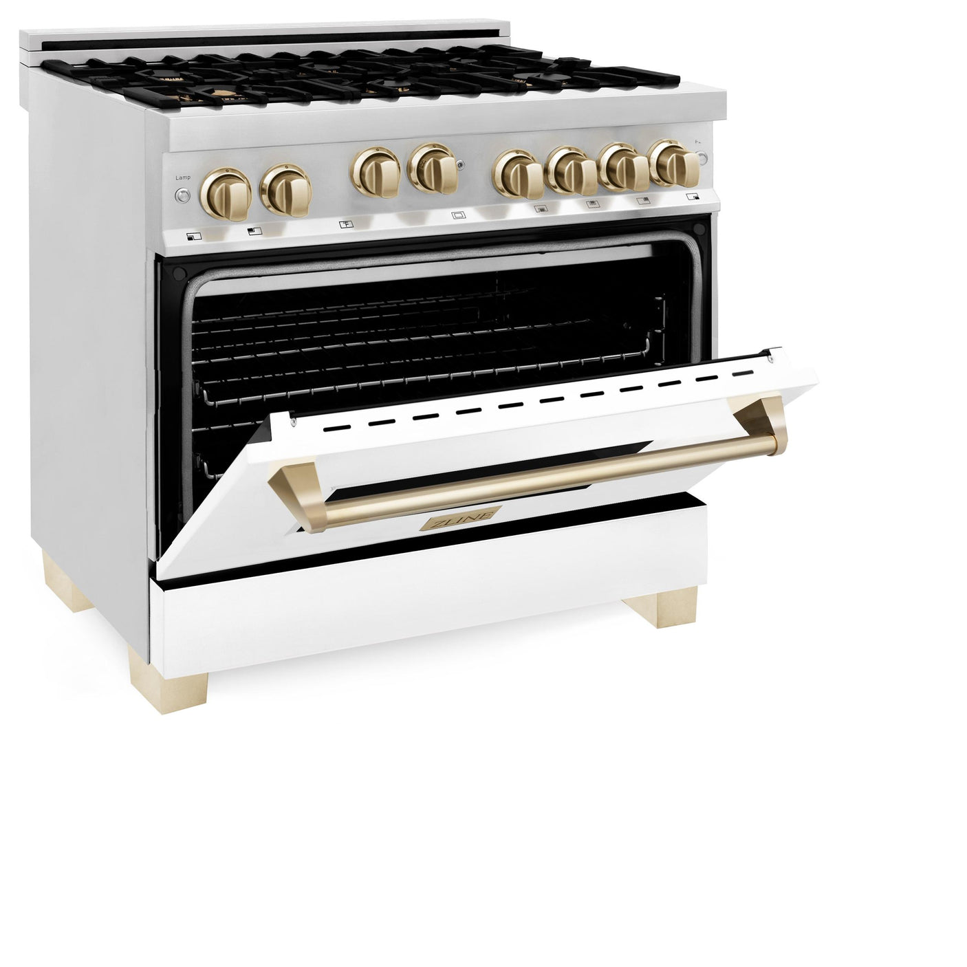 ZLINE Autograph Edition 36" 4.6 cu. ft. Range with Gas Stove and Gas Oven in Stainless Steel with White Matte Door and Accents (RGZ-WM-36) [Color: Gold]