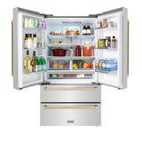 ZLINE 36" Autograph Edition 22.5 cu. ft Freestanding French Door Refrigerator with Ice Maker in Fingerprint Resistant Stainless Steel with Accents (RFMZ-36) [Color: Gold Accents]