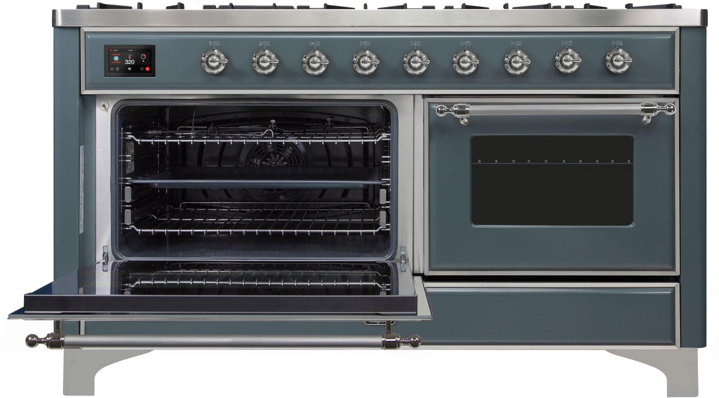 Majestic II 60 Inch Dual Fuel Liquid Propane Freestanding Range in Blue Grey with Chrome Trim