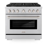 ZLINE 36 in. 5.2 cu. ft. Paramount Dual Fuel Range with 6 Burner Gas Cooktop and Electric Convection Oven in Stainless Steel (SDR36)