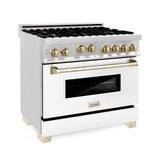 ZLINE Autograph Edition 36" 4.6 cu. ft. Range with Gas Stove and Gas Oven in Stainless Steel with White Matte Door and Accents (RGZ-WM-36) [Color: Gold]