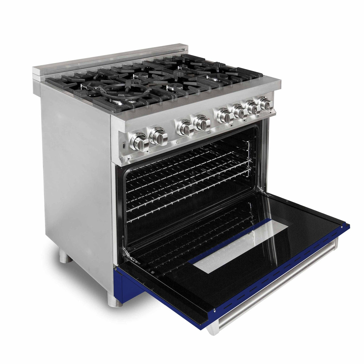 ZLINE 36 in. Dual Fuel Range with Gas Stove and Electric Oven in Stainless Steel (RA36) [Color: Blue Gloss]