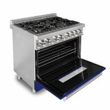 ZLINE 36 in. Dual Fuel Range with Gas Stove and Electric Oven in Stainless Steel (RA36) [Color: Blue Gloss]