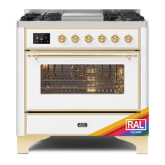 ILVE Majestic II 36 UM09FDNS3RAG Freestanding Dual Fuel Range with 6 Sealed Burners Yes Single Oven with Triple Glass Door in RAL Color with Brass knobs