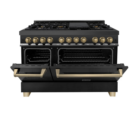 ZLINE Autograph Edition 48" 6.0 cu. ft. Dual Fuel Range with Gas Stove and Electric Oven in Black Stainless Steel with Accents (RABZ-48) [Color: Champagne Bronze]