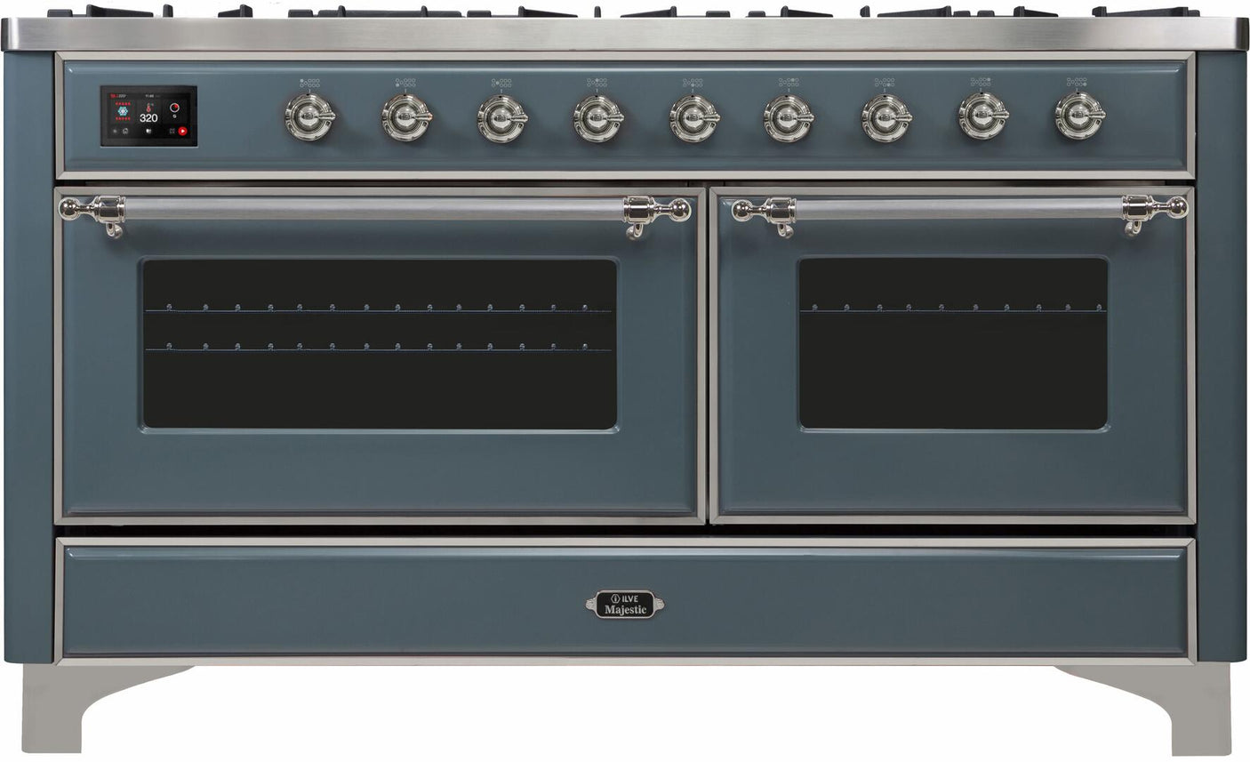 Majestic II 60 Inch Dual Fuel Liquid Propane Freestanding Range in Blue Grey with Chrome Trim