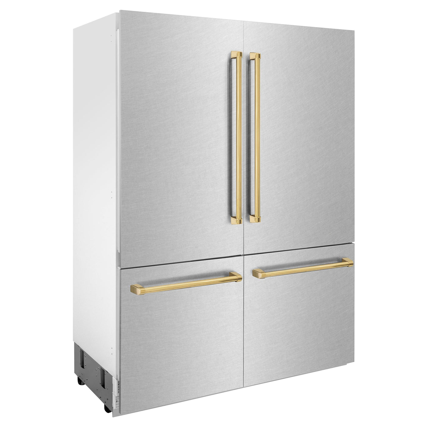 ZLINE 60" Autograph Edition 32.2 cu. ft. Built-in 4-Door French Door Refrigerator with Internal Water and Ice Dispenser in Fingerprint Resistant Stainless Steel with Polished Gold Accents (RBIVZ-SN-60-G)