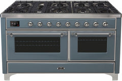 Majestic II 60 Inch Dual Fuel Natural Gas Freestanding Range in Blue Grey with Chrome Trim