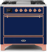 Majestic II 36 Inch Dual Fuel Liquid Propane Freestanding Range in Blue with Copper Trim